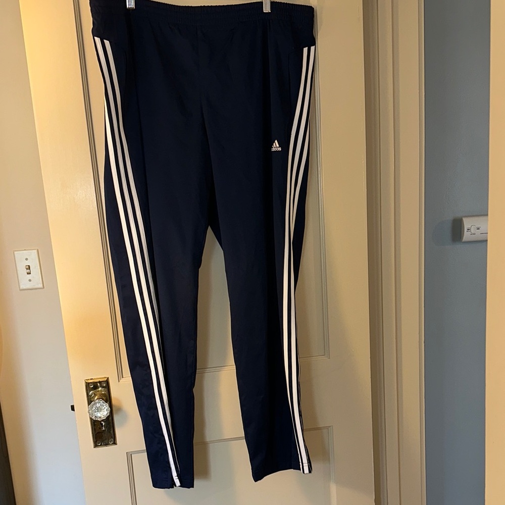 Adidas Men’s XL Climalite Navy Track Pants with White Three‑Stripes